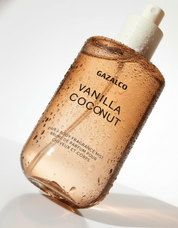 Vanilla Coconut fragrance mist bottle by Gazalco on a white background