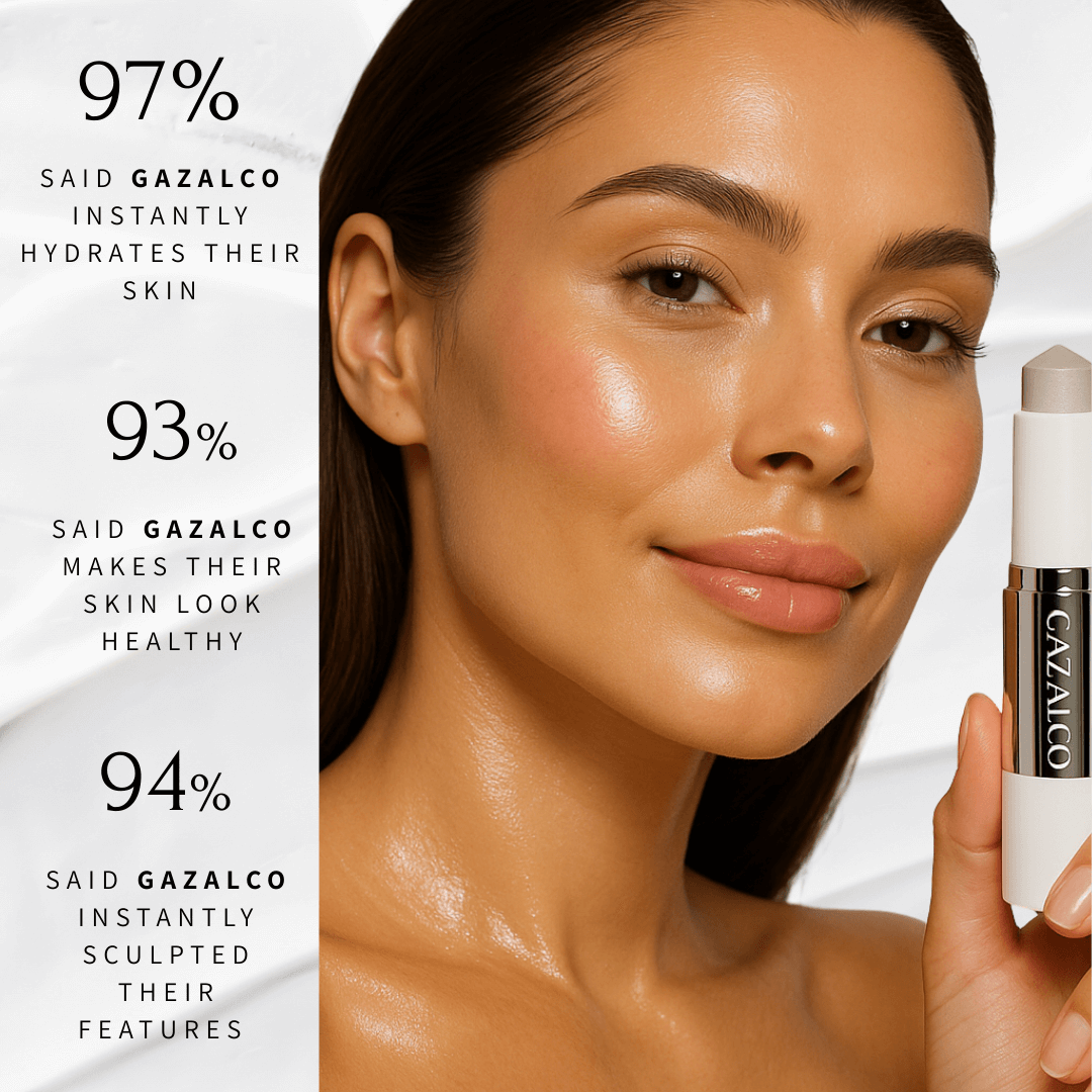 Gazalco lifting stick results showing hydrated and glowing skin with lifted features.